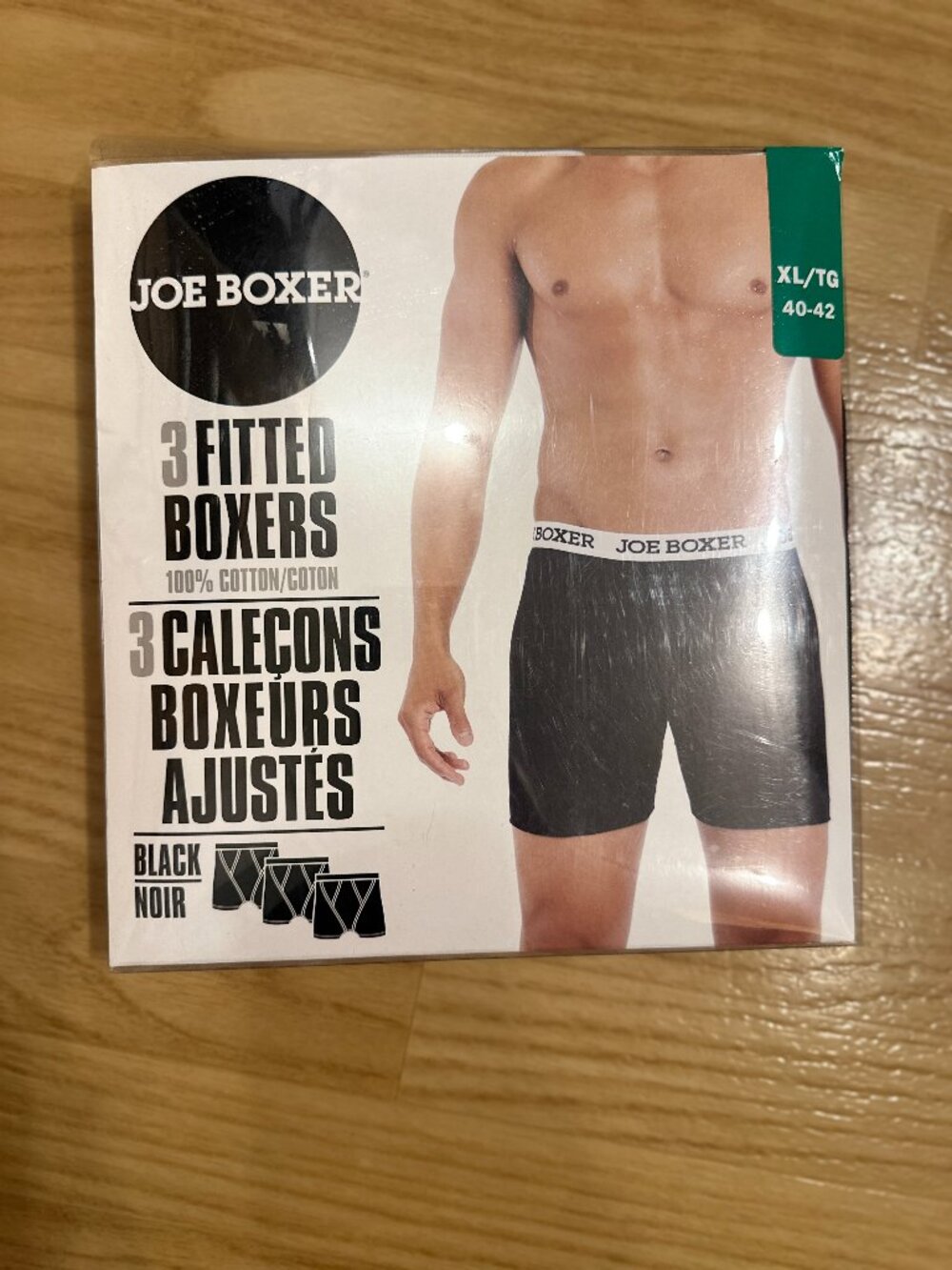 Joe Boxer Men’s 3 Pack 100% Cotton Fitted Boxers XL 40-42 Black New